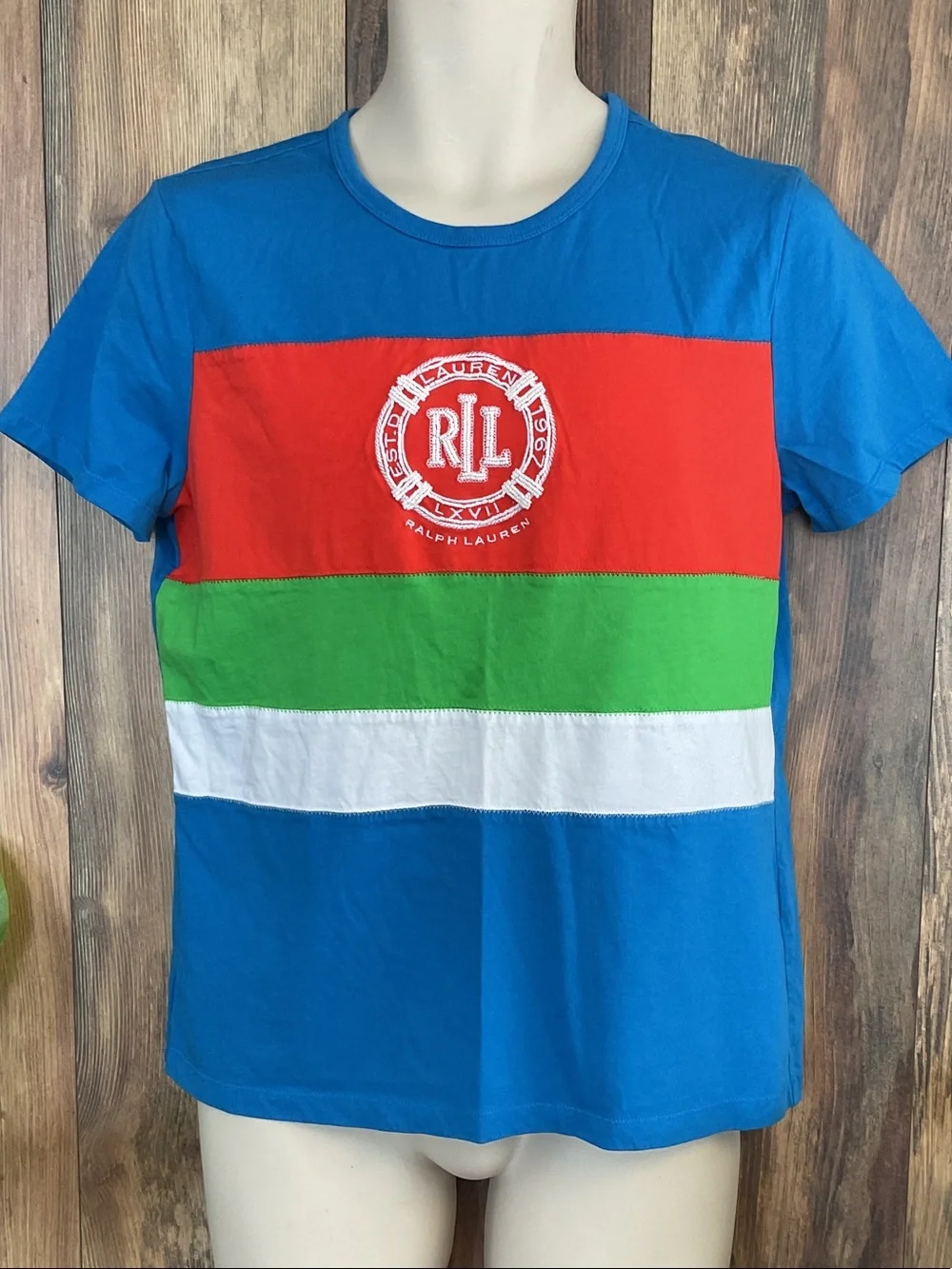Ralph Lauren Lauren Vintage Nautical Short Sleeve RLL Logo Tee Top L      132B